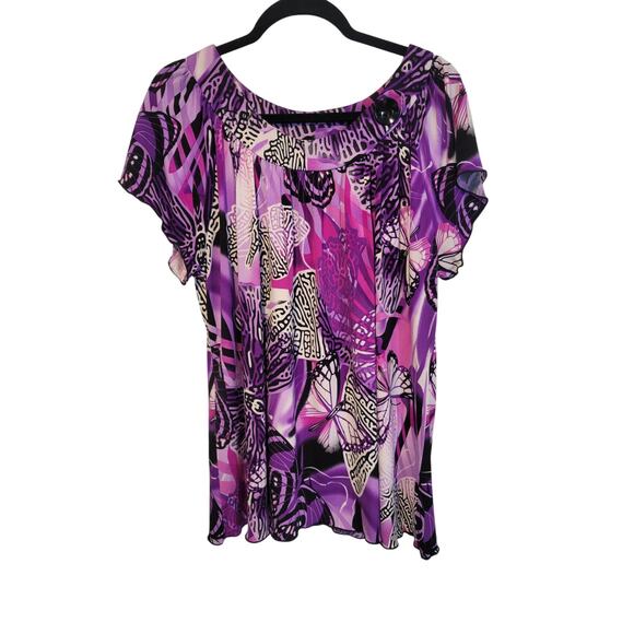 N Touch Tops - Vintage N Touch 1X Purple Black Butterfly Whimsigoth Retro Babydoll Fairy Top